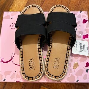 a.n.a Black Slide Sandals